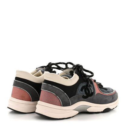 Chanel Fabric Calfskin Suede Womens CC Sneakers 36.5 Grey Pink 5 of 10