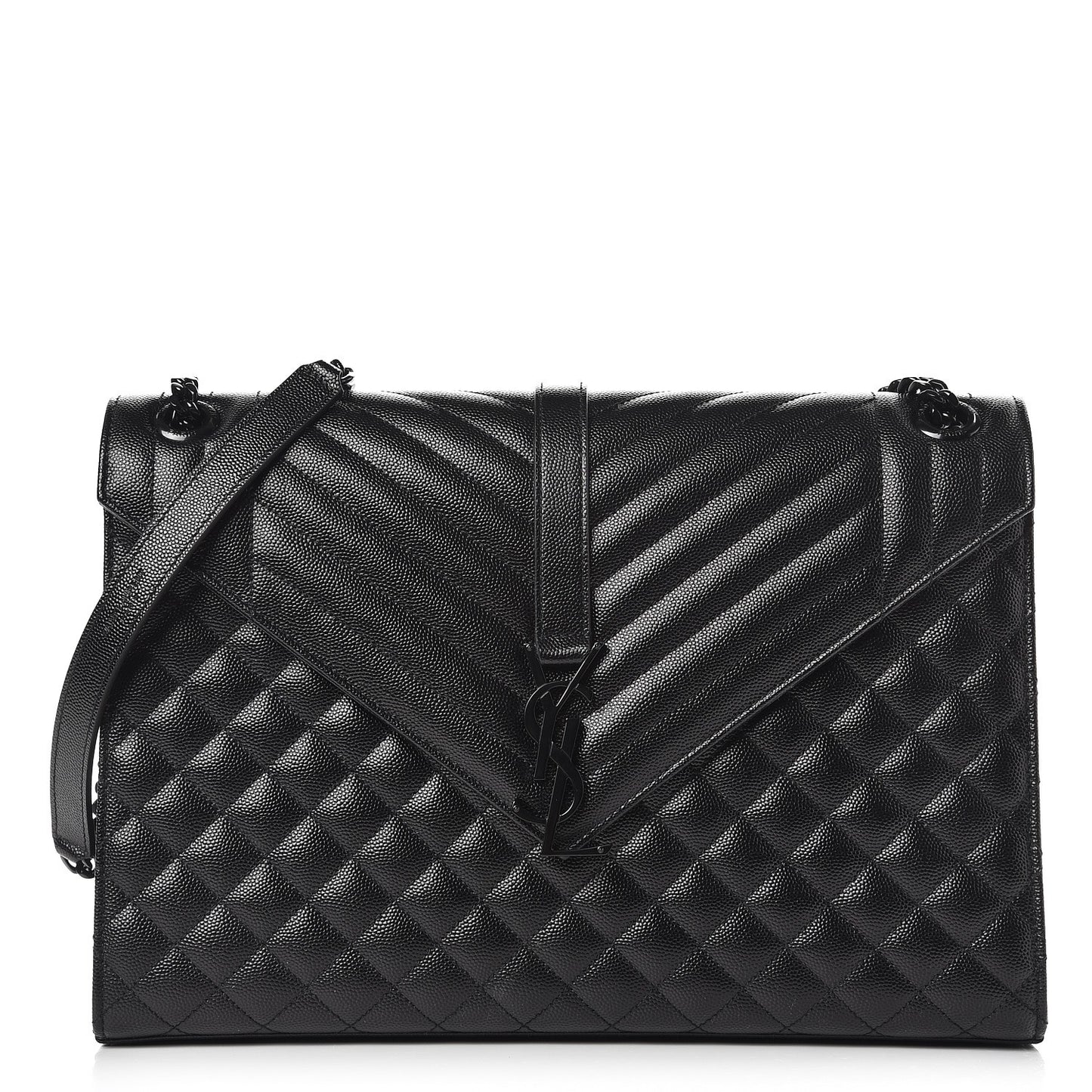 Grain De Poudre Textured Mixed Matelasse Large Triquilt Monogram Monochrome Satchel Black