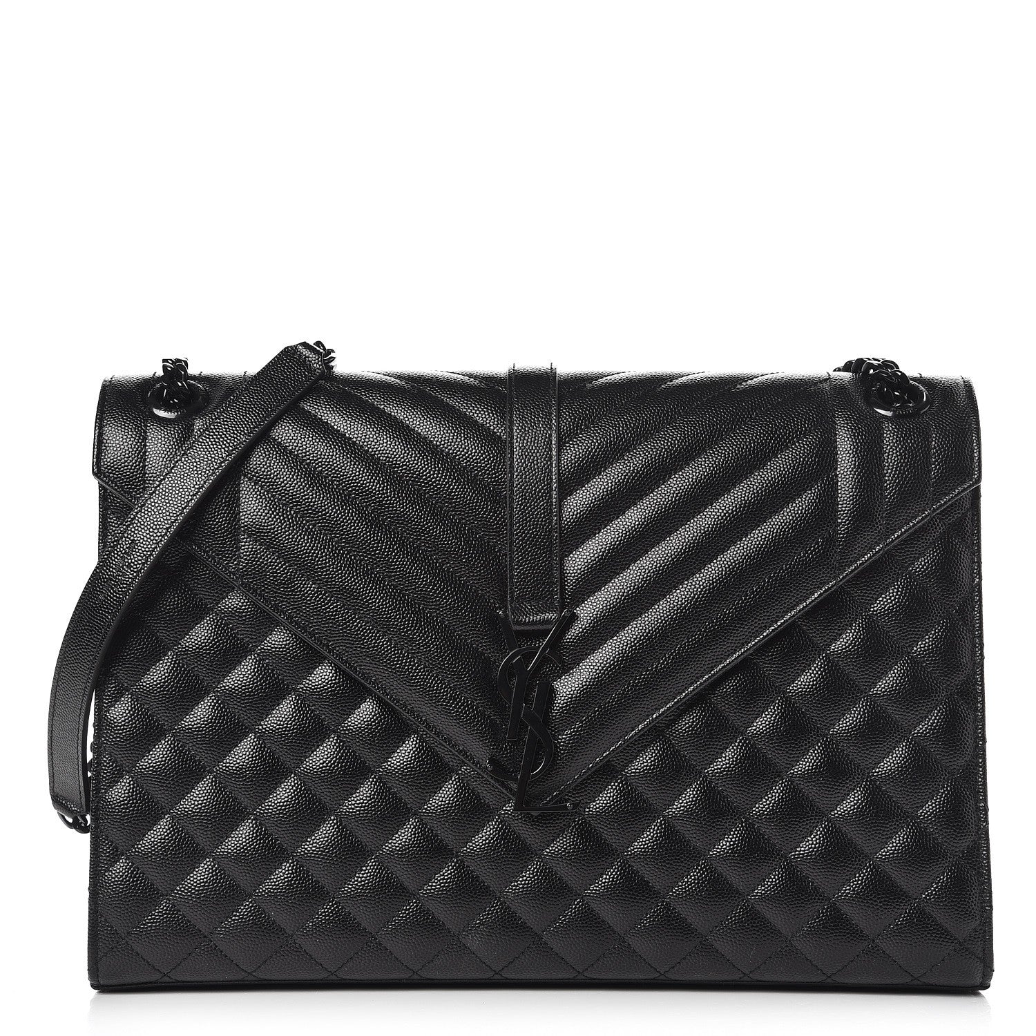 Saint Laurent Grain De Poudre Textured Mixed Matelasse Large Triquilt Monogram Monochrome Satchel Black 1 of 13