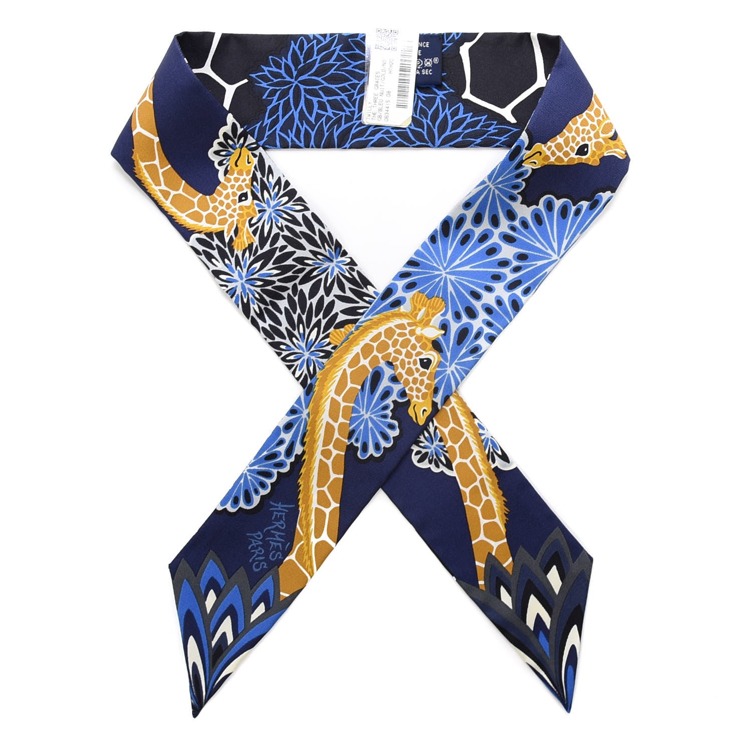 Hermes Silk The Three Graces Twilly Bleu Nuit Gold Black 1 of 4