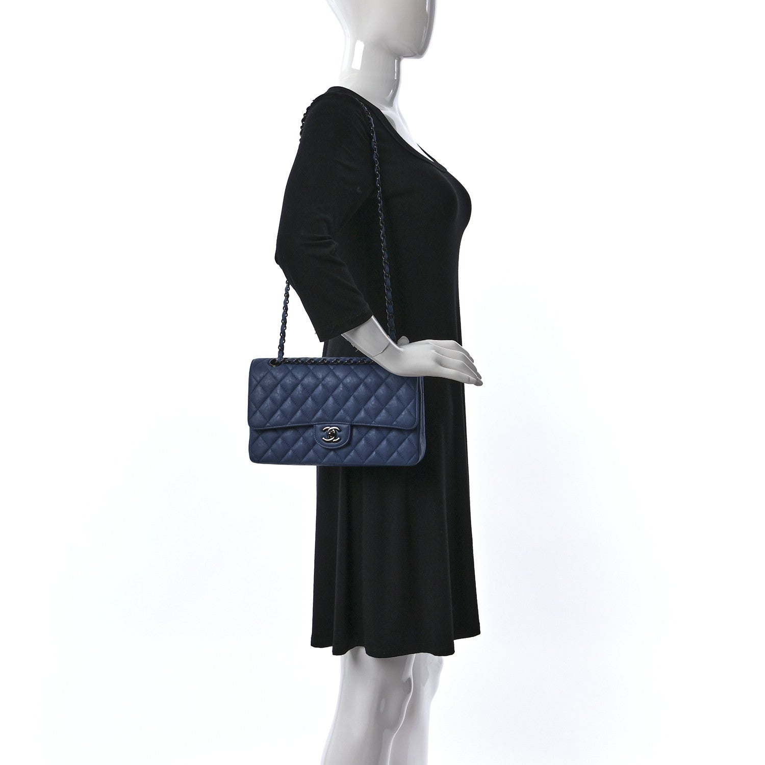 Chanel Crumpled Calfskin Quilted Medium Double Flap Blue 2 of 12