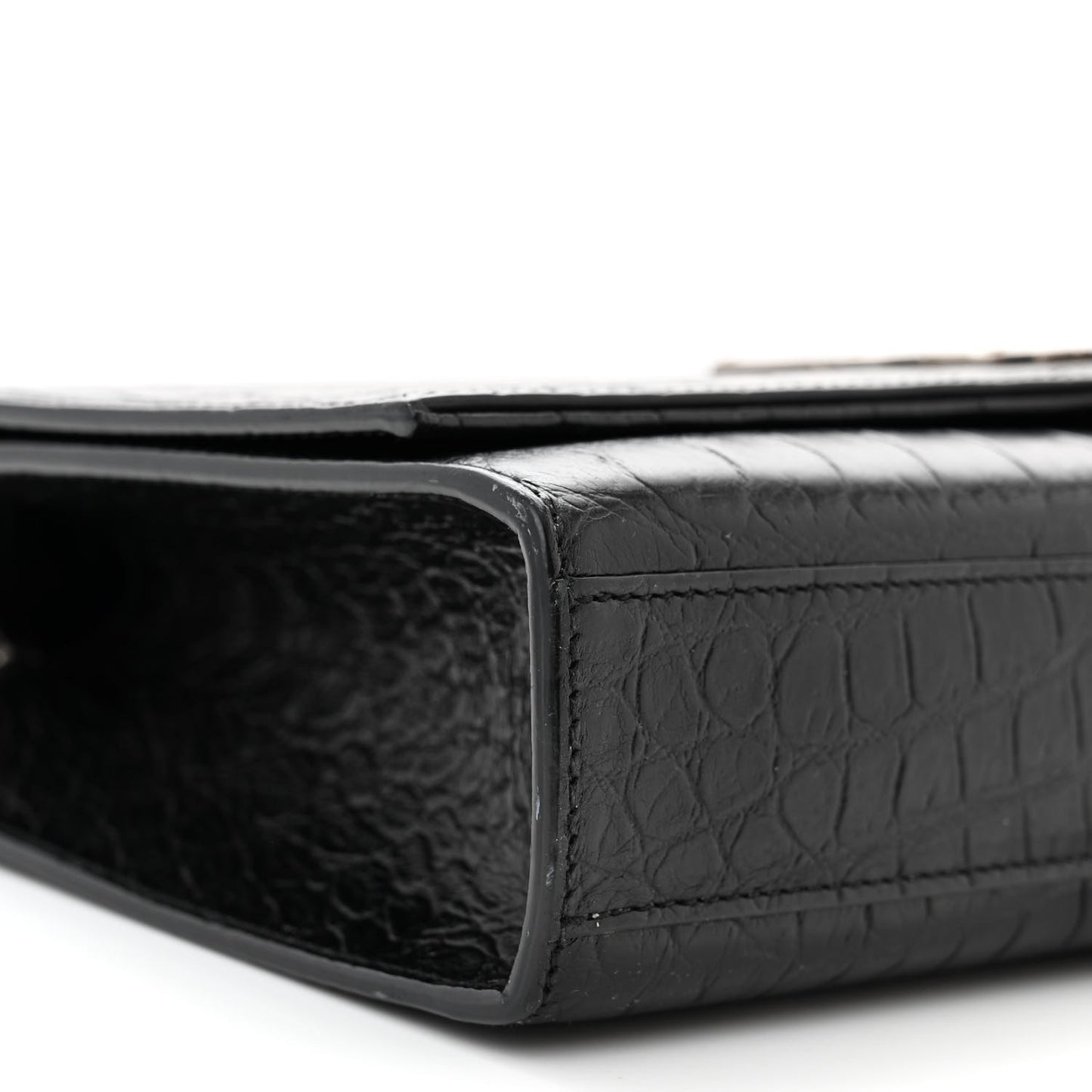 Calfskin Crocodile Embossed Medium Classic Monogram Kate Tassel Satchel Black