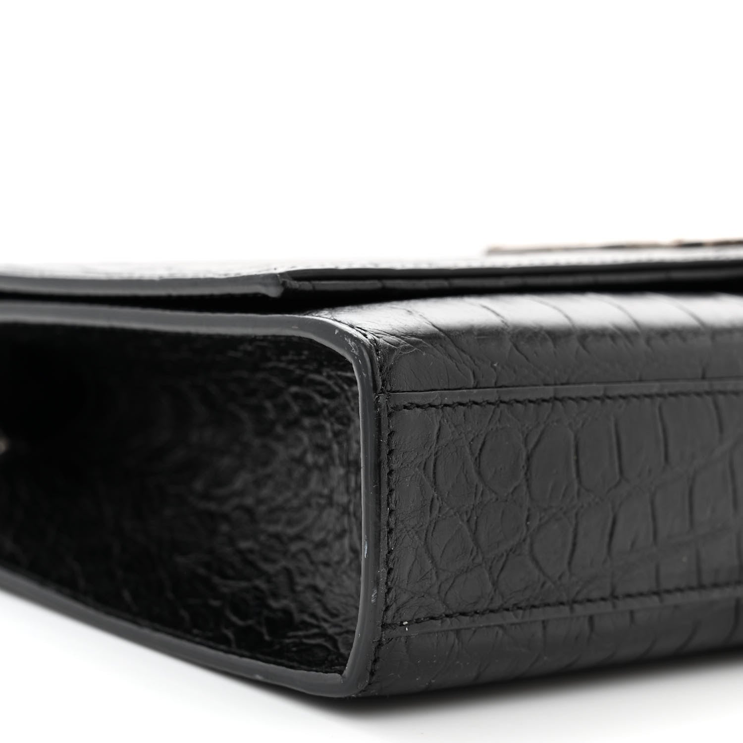 Saint Laurent Calfskin Crocodile Embossed Medium Classic Monogram Kate Tassel Satchel Black 8 of 11