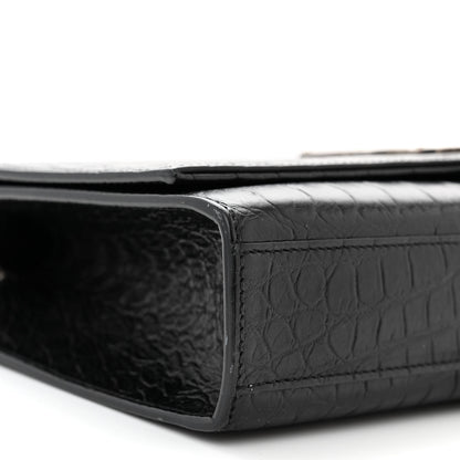 Saint Laurent Calfskin Crocodile Embossed Medium Classic Monogram Kate Tassel Satchel Black 8 of 11