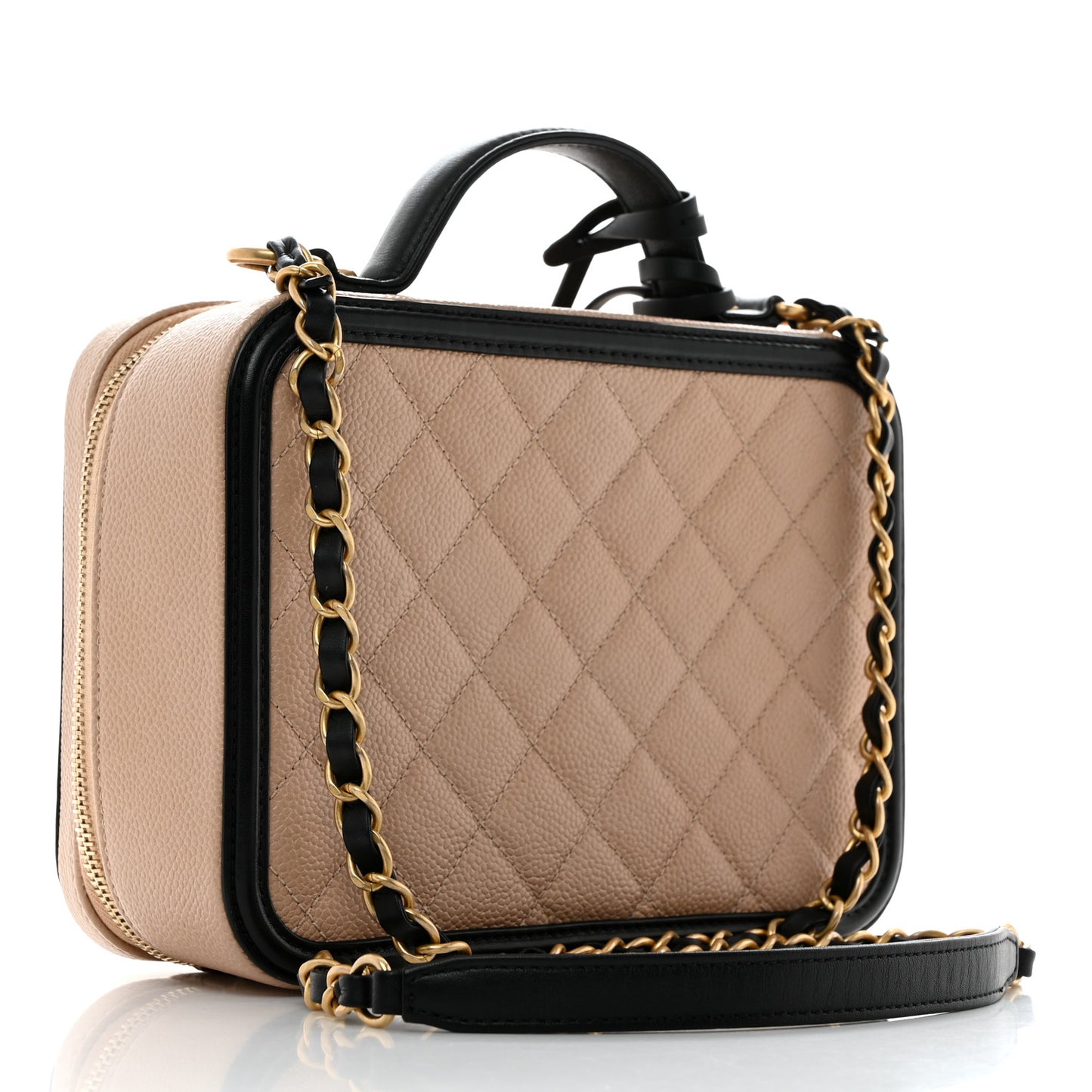 Caviar Quilted Medium CC Filigree Vanity Case Beige Black