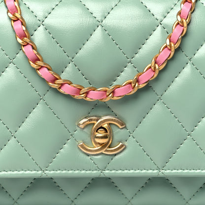 Chanel Shiny Calfskin Quilted Metal Top Handle Wallet On Chain WOC Light Green 9 of 11