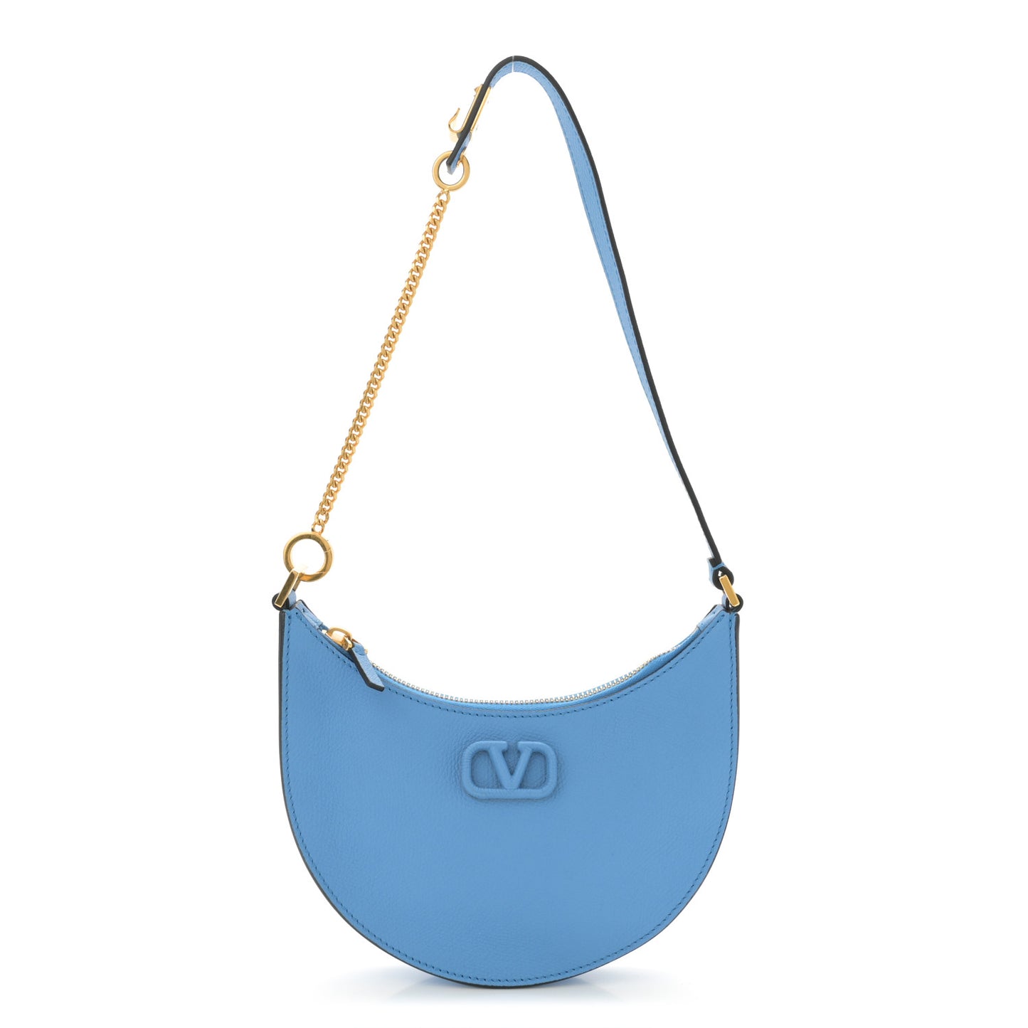 Grainy Calfskin Mini Vlogo Hobo Bag Blue