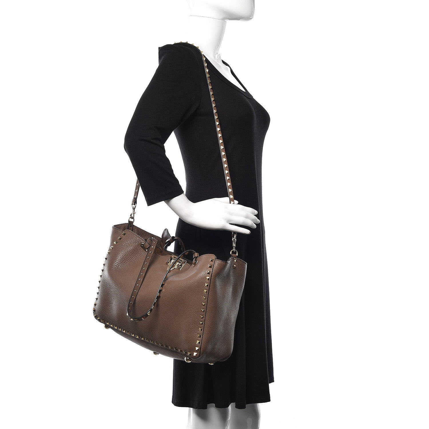 Valentino Garavani Pebbled Calfskin Medium Rockstud Tote Brown 3 of 16