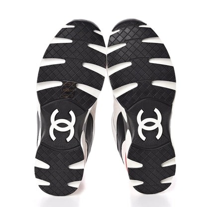 Chanel Suede Quilted CC Sneakers 38.5 Black White Red 5 of 8