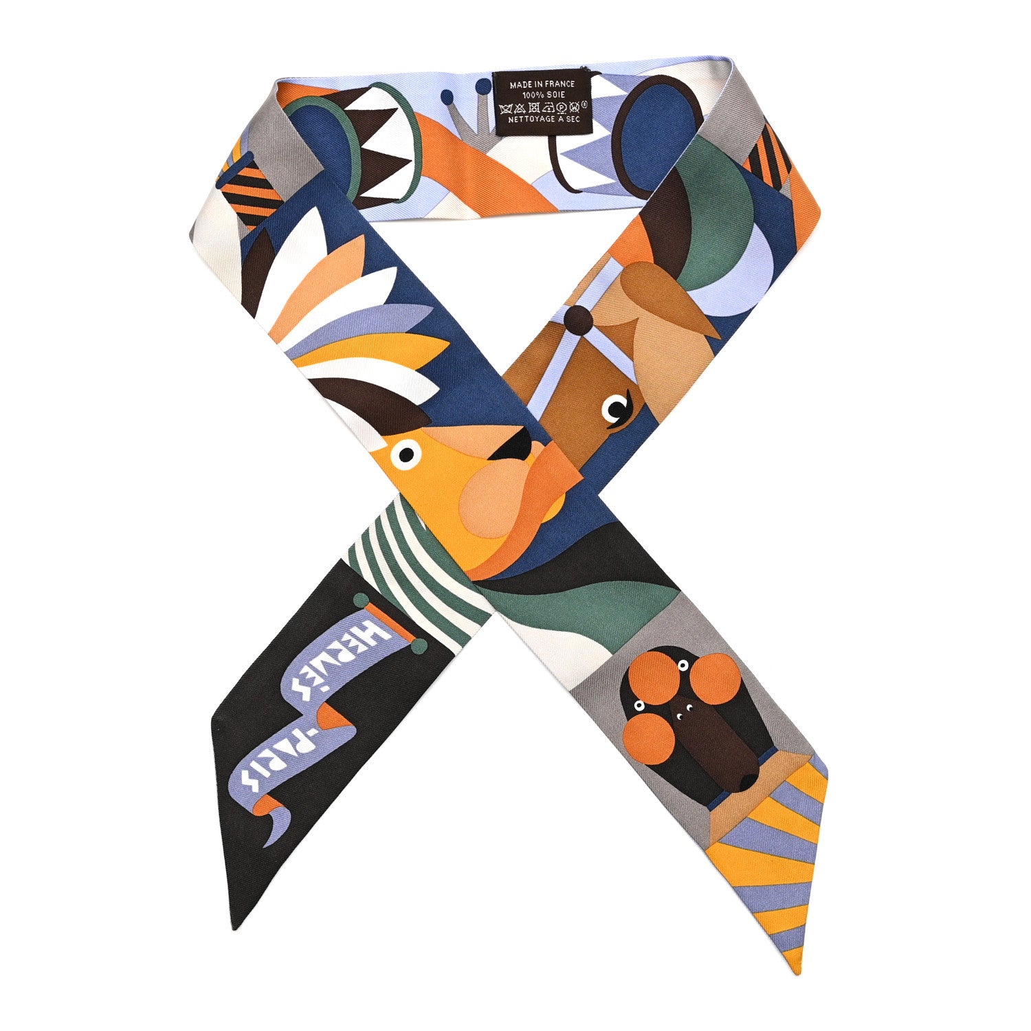 Hermes Silk Parade En Fanfare Twilly Brun Bleu Jean Vert 1821467