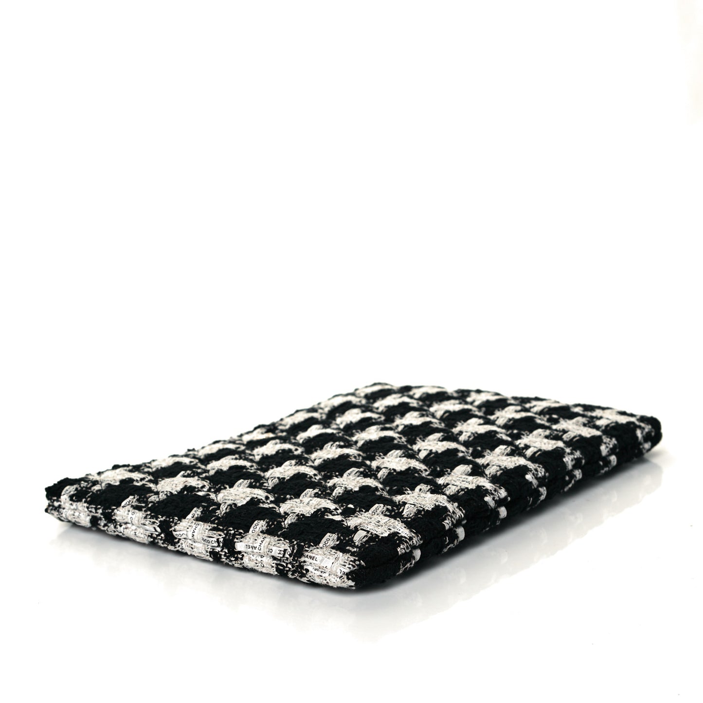 Tweed Quilted Medium Cosmetic Pouch Black Ecru White