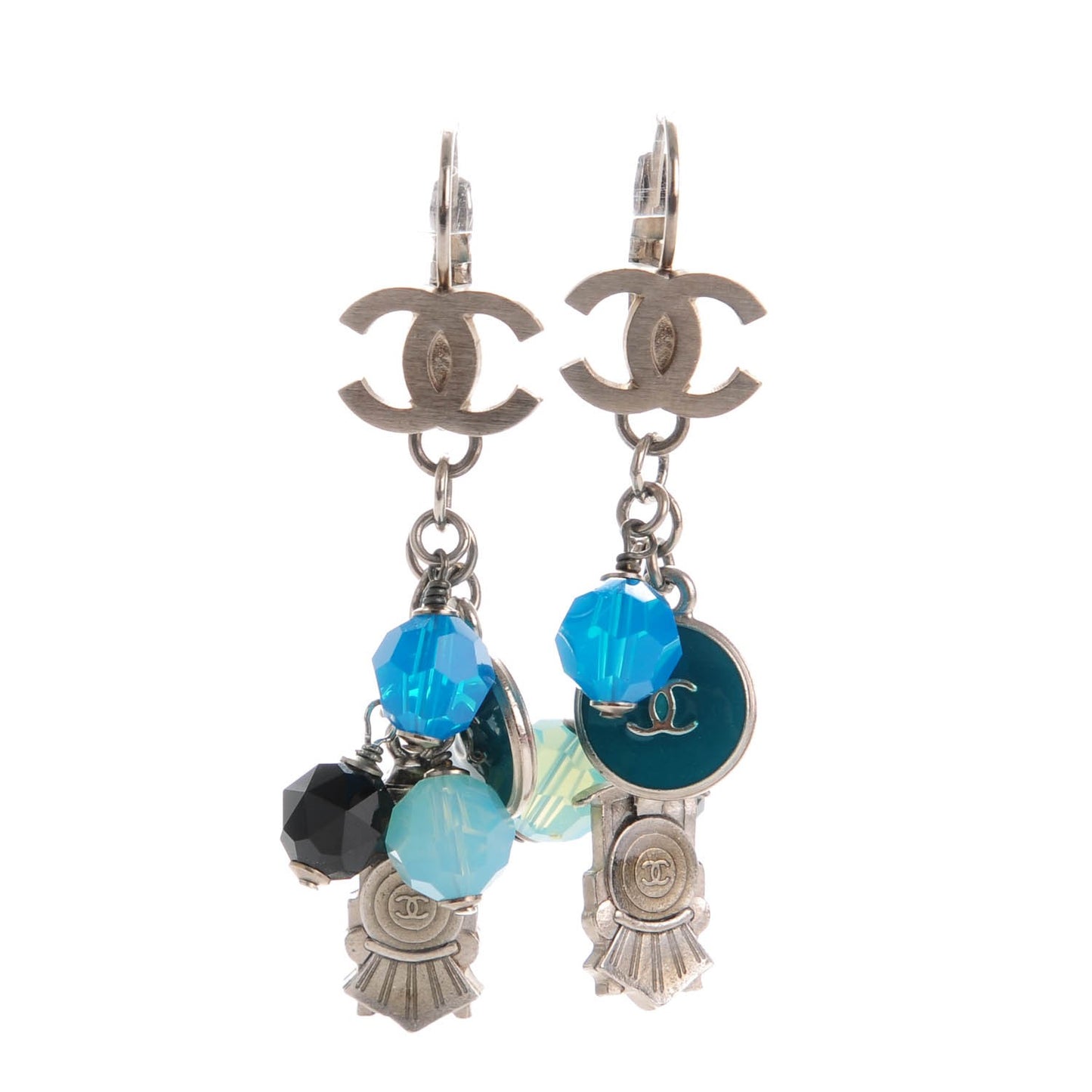 Bead CC Dangle Earrings Silver Blue