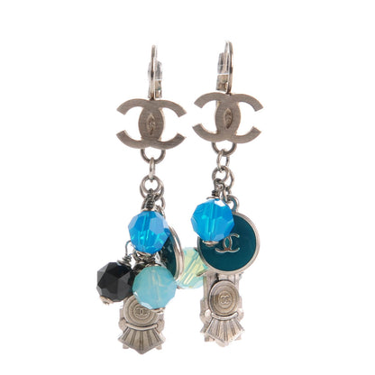 Chanel Bead CC Dangle Earrings Silver Blue 1 of 5