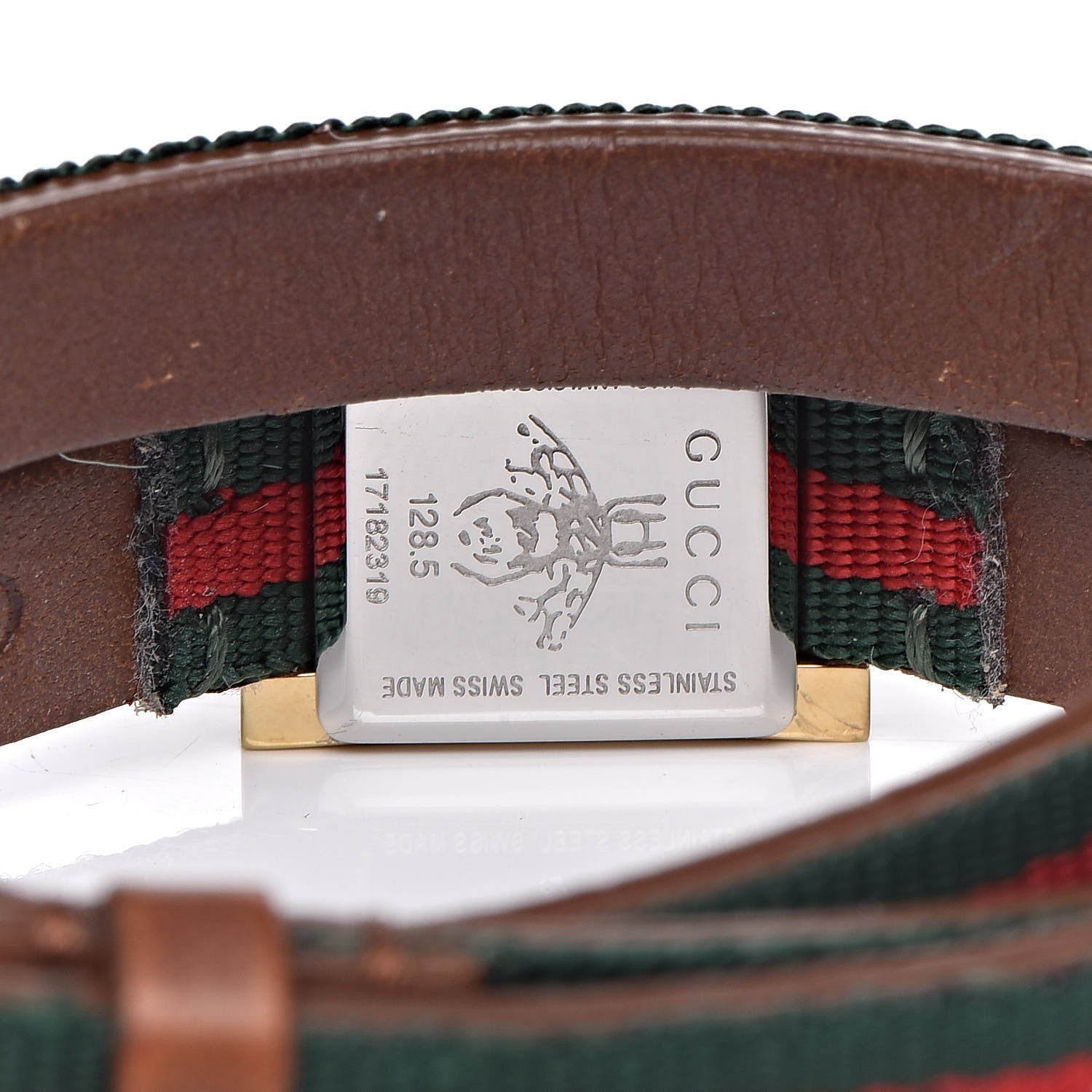 Gucci Stainless Steel Nylon 14mm Web G-Frame Square Double Wrap Quartz Watch Green 9 of 12