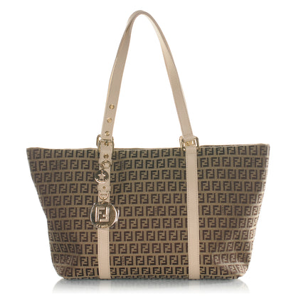 Fendi Zucchino Vitello Large Charm Shopper Tote Mogano Panna 1 of 8