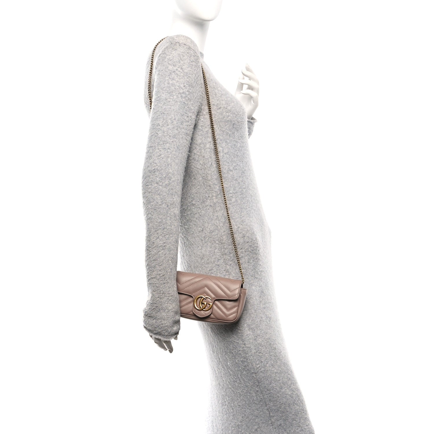 Gucci Calfskin Matelasse Super Mini GG Marmont Shoulder Bag Porcelain Rose 2 of 10
