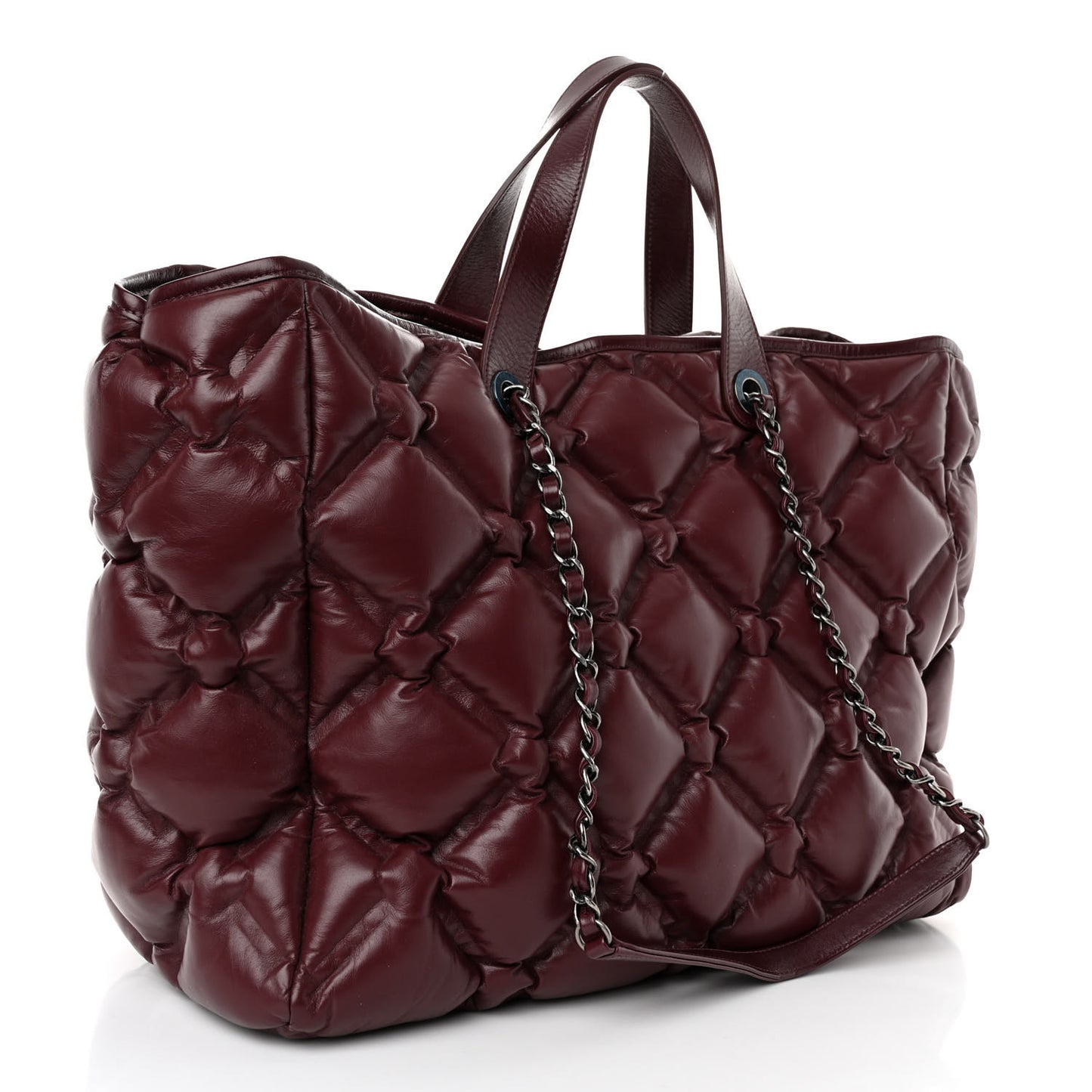 Calfskin Quilted Large Chesterfield Tote Burgundy