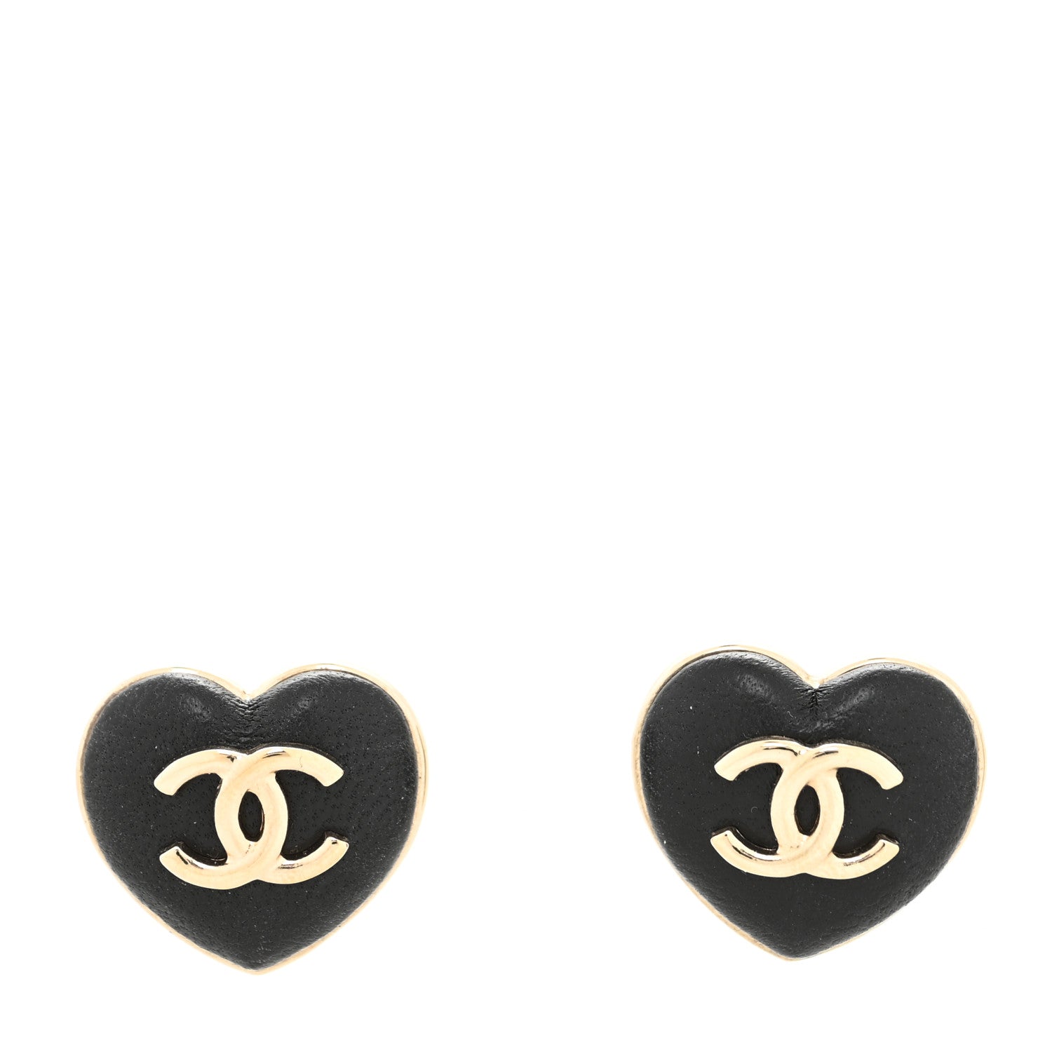 Chanel Lambskin CC Heart Earrings Black Gold 1 of 4