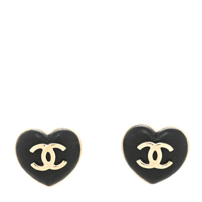 Chanel Lambskin CC Heart Earrings Black Gold 1 of 4
