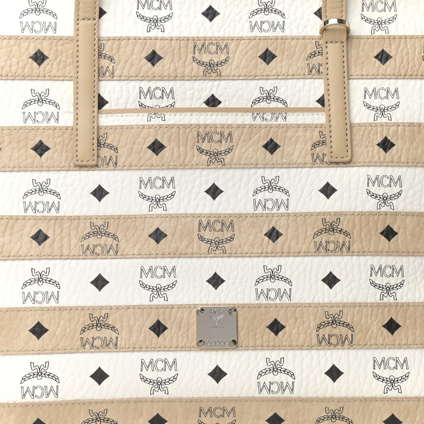 Visetos Striped Medium Anya Shopper Tote White Beige