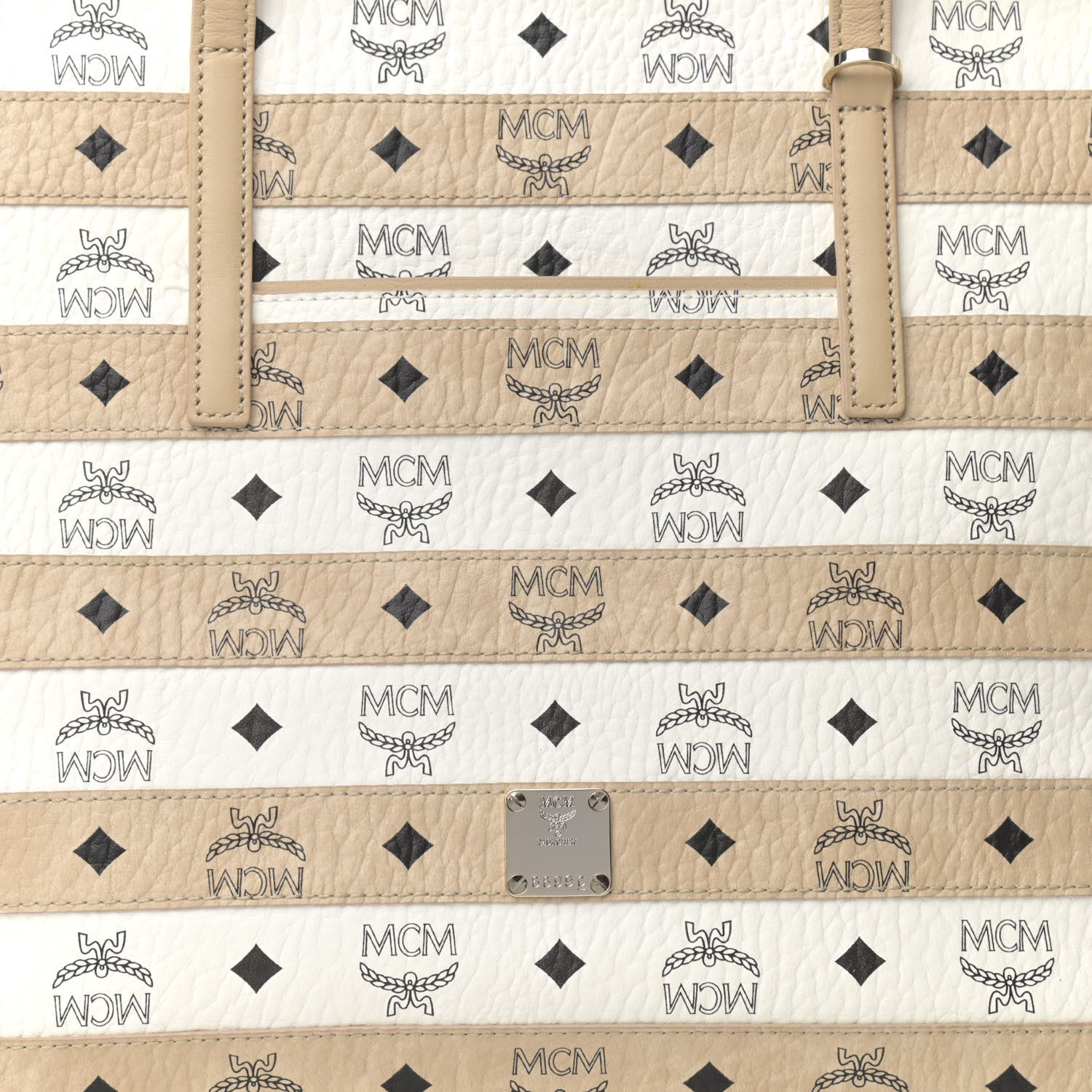 MCM Visetos Striped Medium Anya Shopper Tote White Beige 8 of 16
