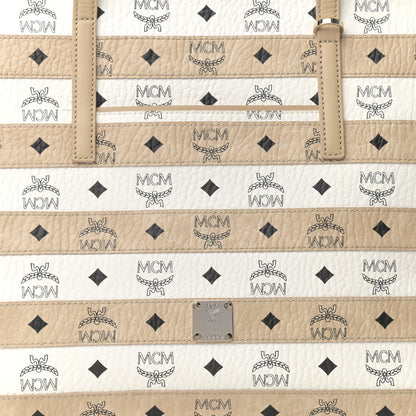MCM Visetos Striped Medium Anya Shopper Tote White Beige 8 of 16