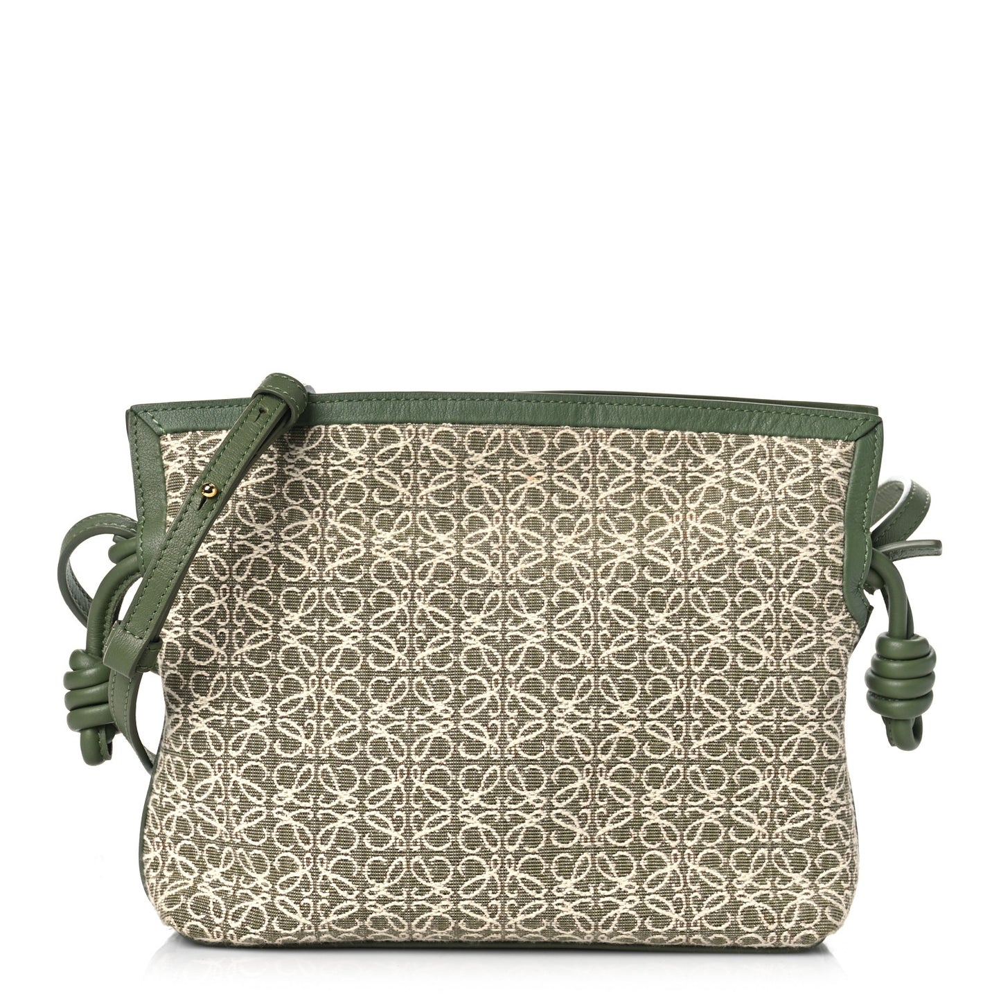 Jacquard Anagram Calfskin Mini Flamenco Knot Clutch Avocado Green