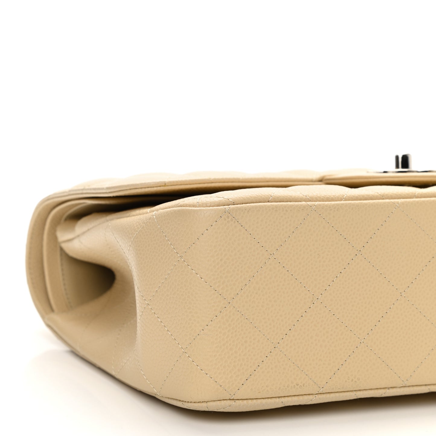 Caviar Quilted Jumbo Double Flap Light Beige
