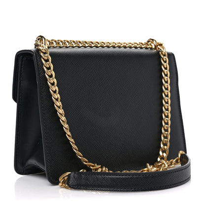 Prada Saffiano Soft Calfskin Metal Triangle Logo Envelope Chain Shoulder Bag Black 3 of 8