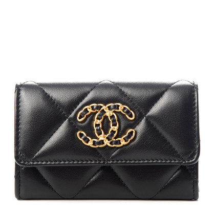 Chanel Shiny Goatskin Quilted Chanel 19 Flap Card Holder Black 1 of 9