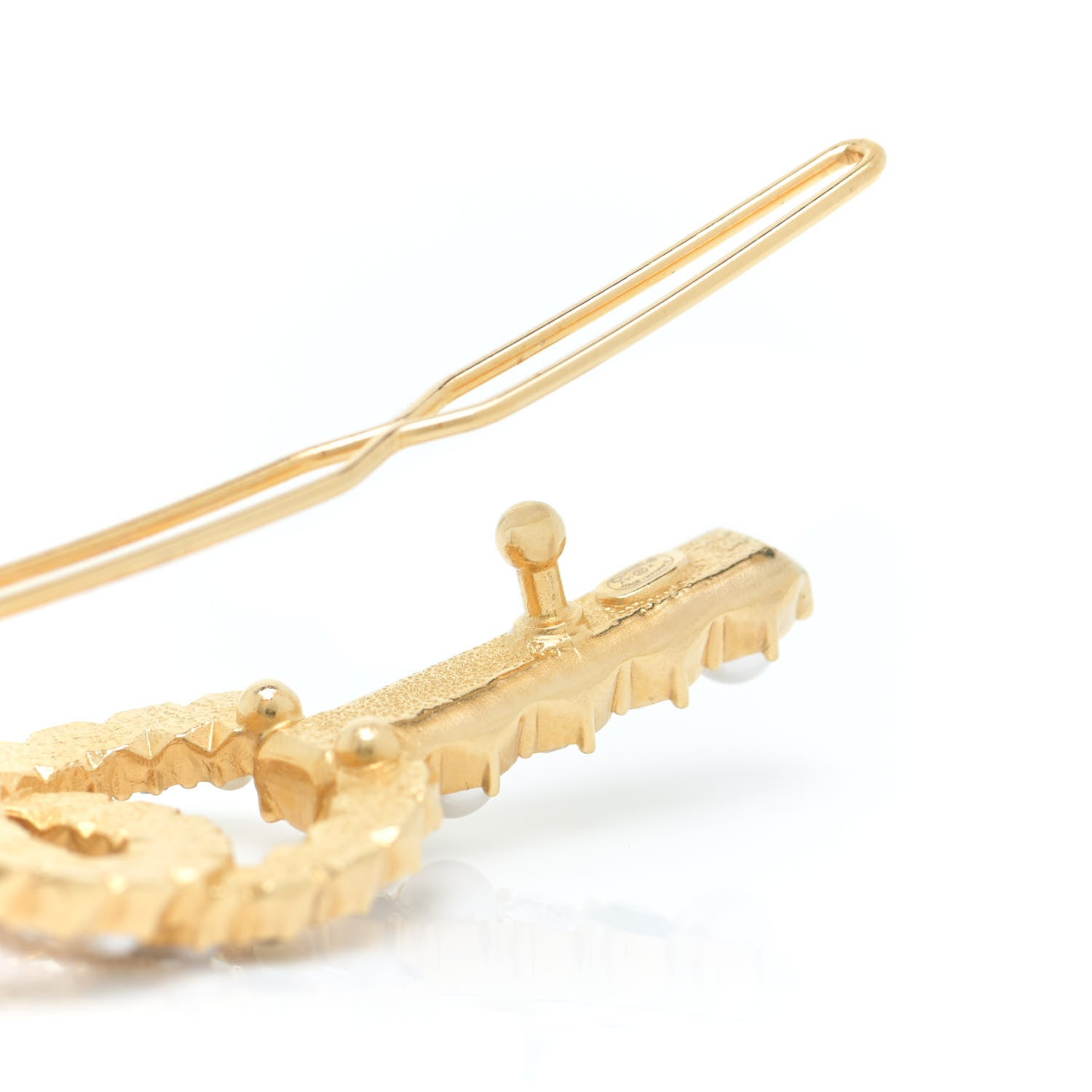 Chanel Pearl Crystal CC Hair Clip Barrette Gold Black Pearly White 4 of 6
