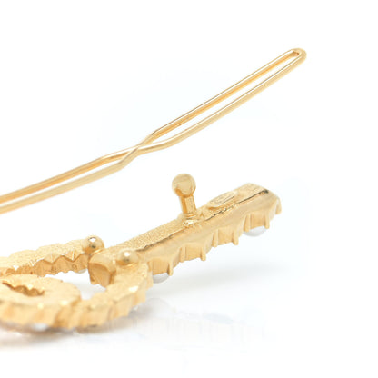 Chanel Pearl Crystal CC Hair Clip Barrette Gold Black Pearly White 4 of 6
