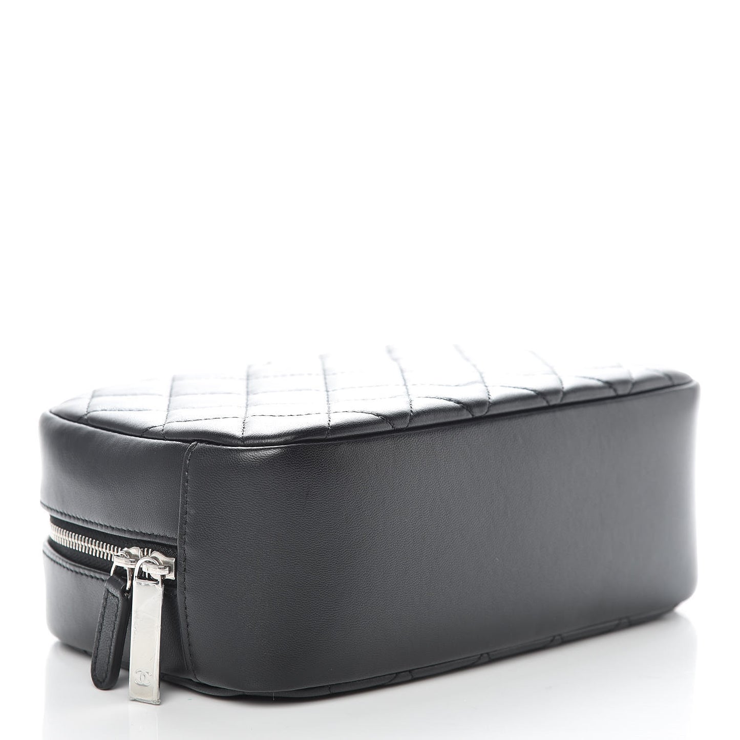 Lambskin Quilted Medium Curvy Pouch Cosmetic Case Black