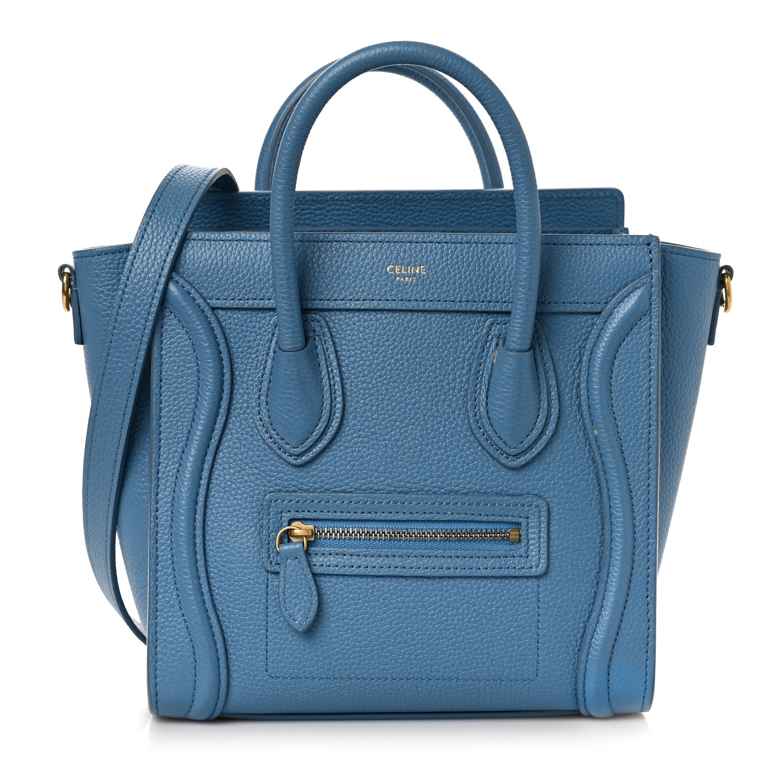 Celine Drummed Calfskin Nano Luggage Azure 1 of 10