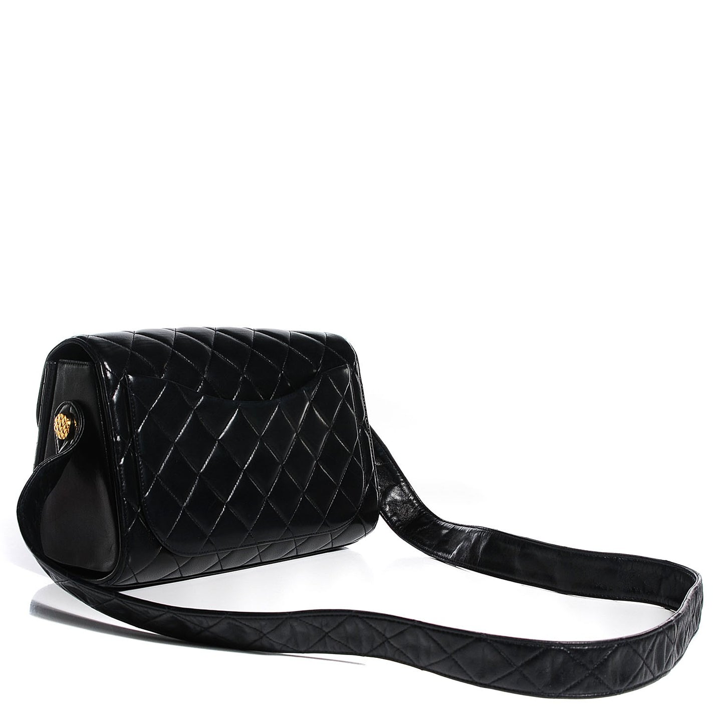 Lambskin Quilted Flap Shoulder Bag Black