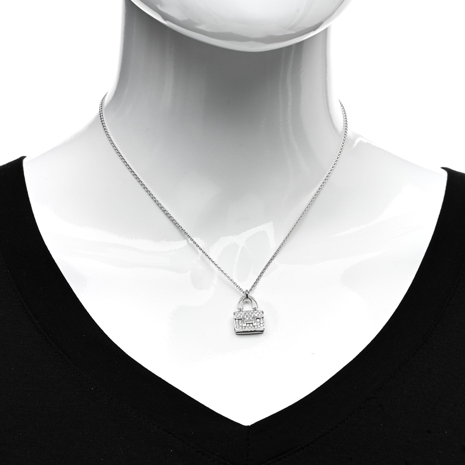 Hermes 18K White Gold Diamond Constance Amulettes Pendant Necklace 2 of 6