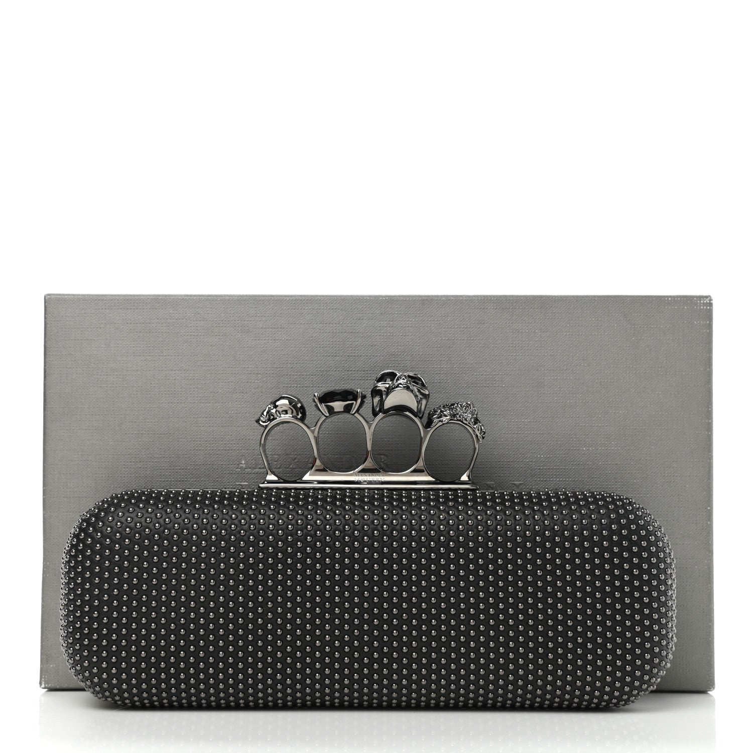 Alexander McQueen Suede Studded Skull Knuckle Box Clutch Black 7 of 7
