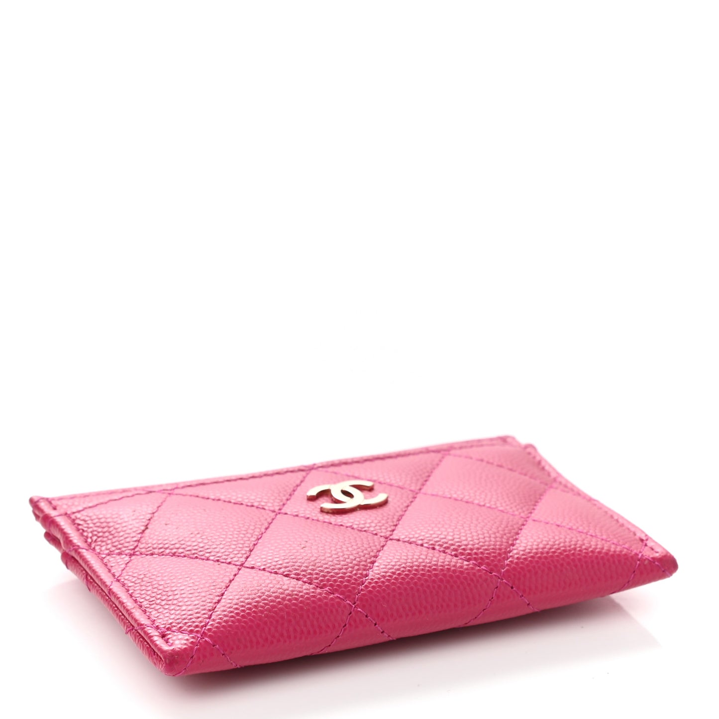Caviar Quilted Card Holder Fuchsia