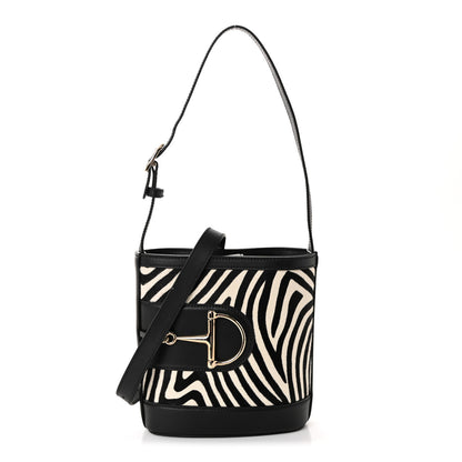 Gucci Calf Hair Calfskin Zebra Print Gucci 73 Mini Bucket Bag Black White 1 of 9