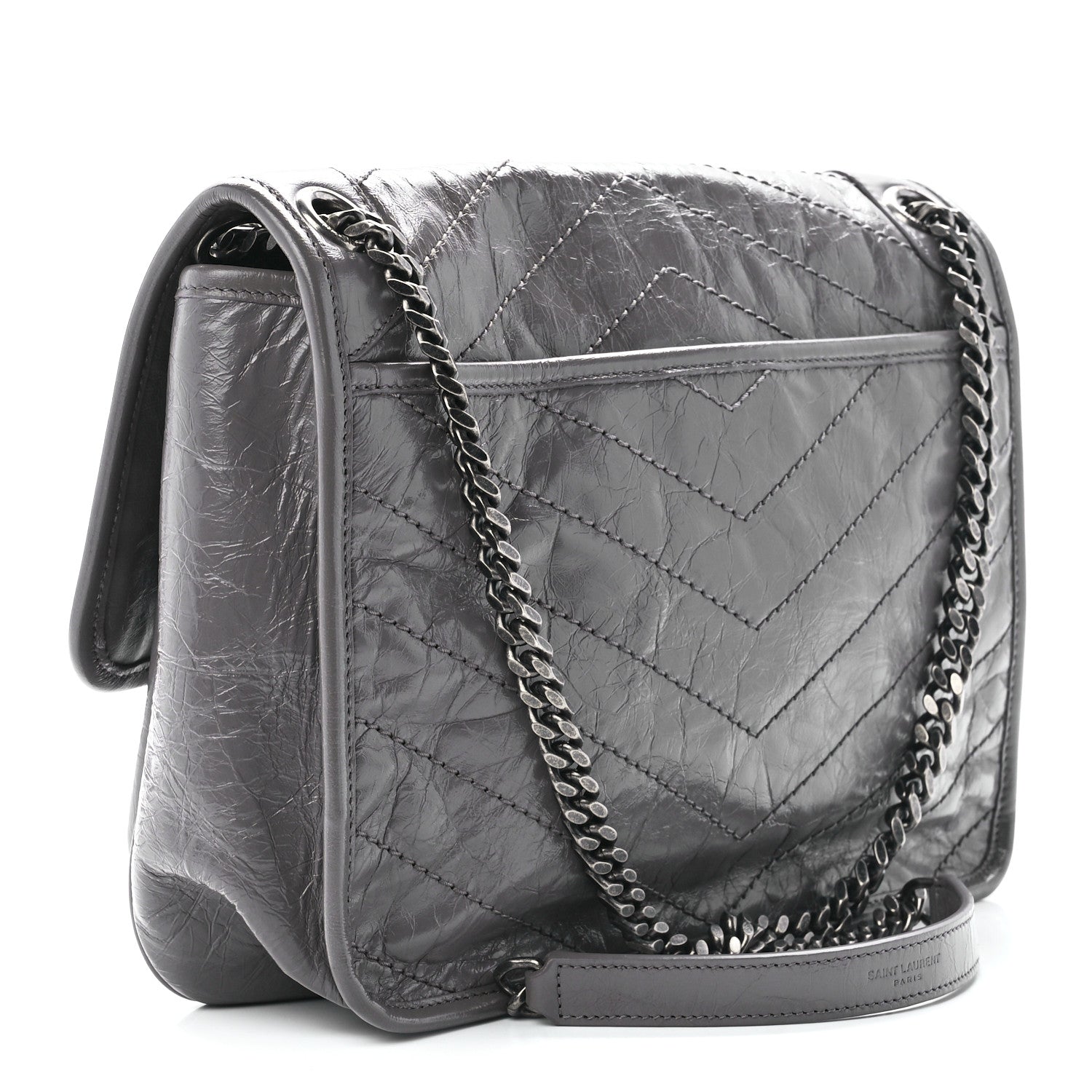 Saint Laurent Crinkled Calfskin Matelasse Monogram Medium Niki Chain Satchel Fog 3 of 12