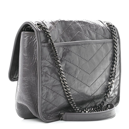 Saint Laurent Crinkled Calfskin Matelasse Monogram Medium Niki Chain Satchel Fog 3 of 13