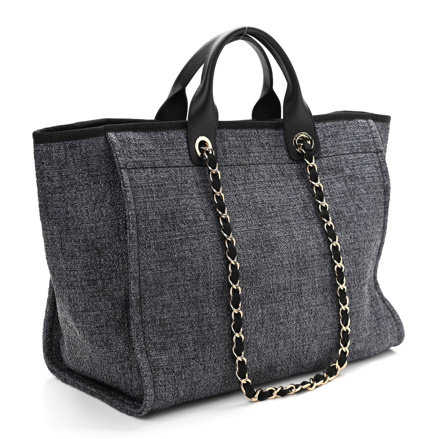 Woven Straw Raffia Medium Deauville Tote Grey