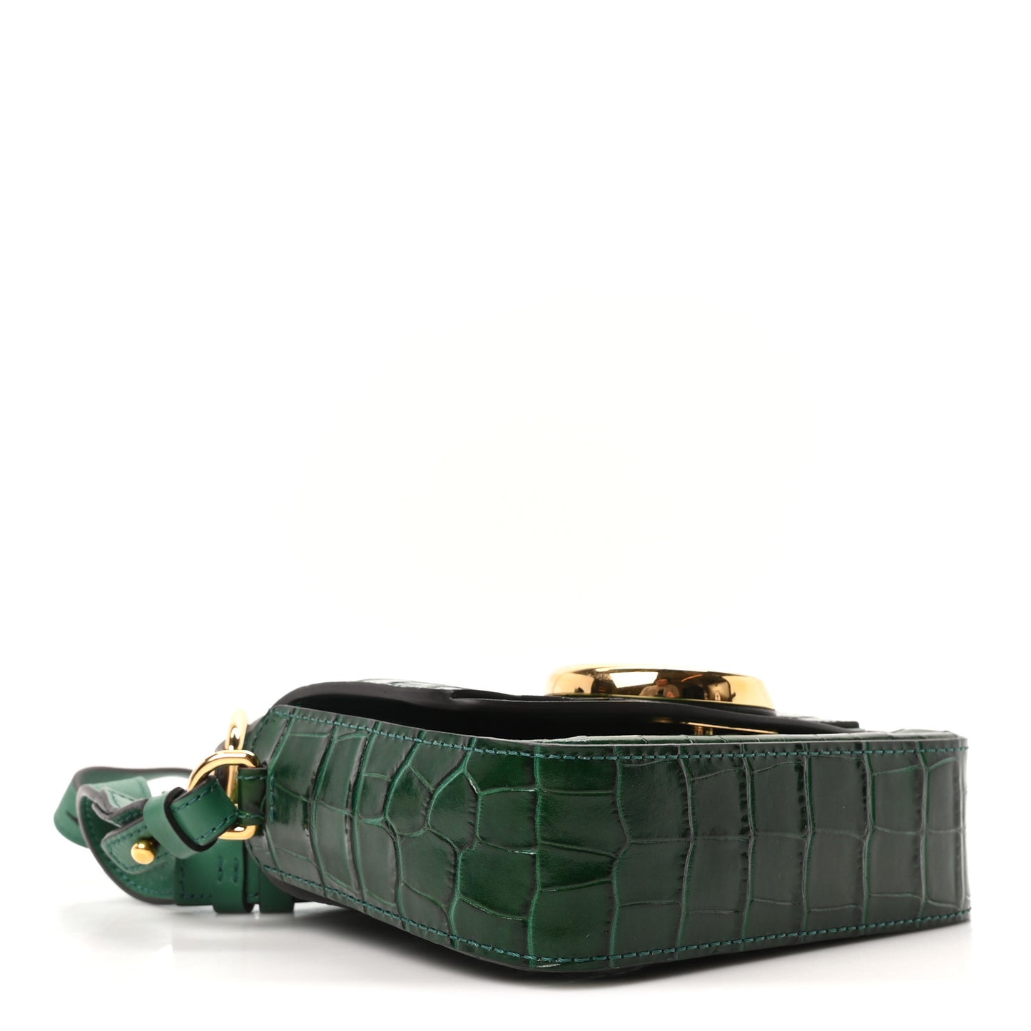 Calfskin Crocodile Embossed Mini C Double Carry Woodsy Green
