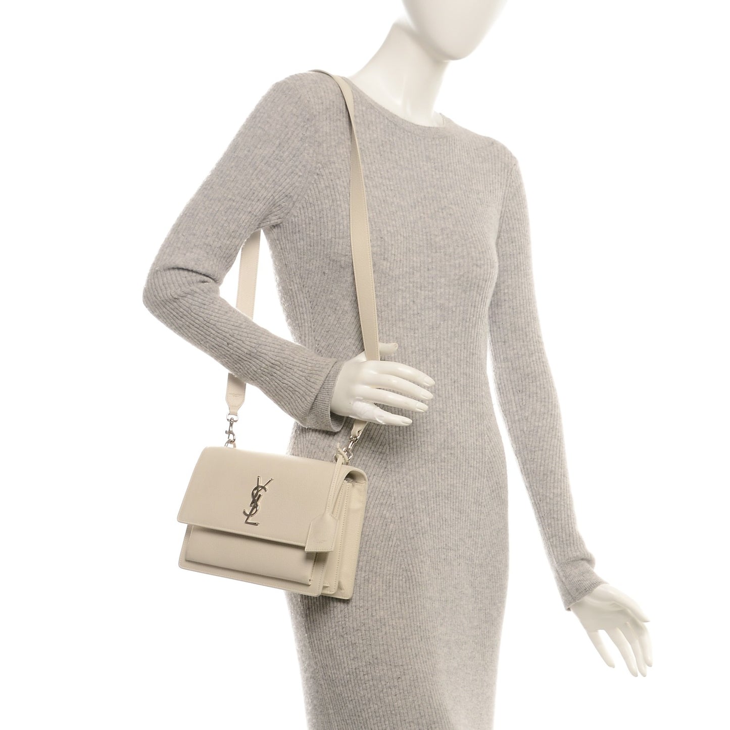 Grained Calfskin Medium Monogram Sunset Dove White