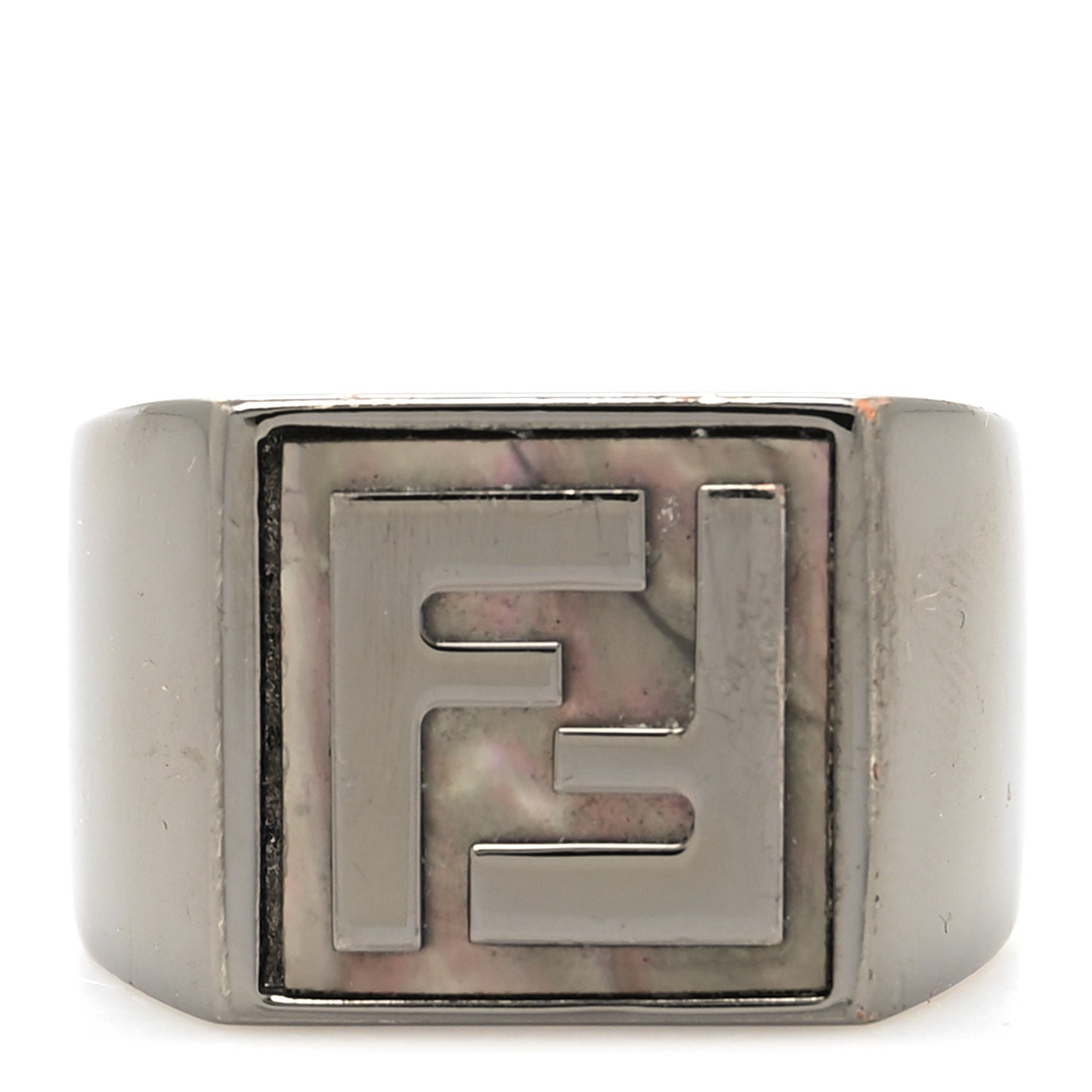 Ruthenium Mother of Pearl FF Signet Ring L
