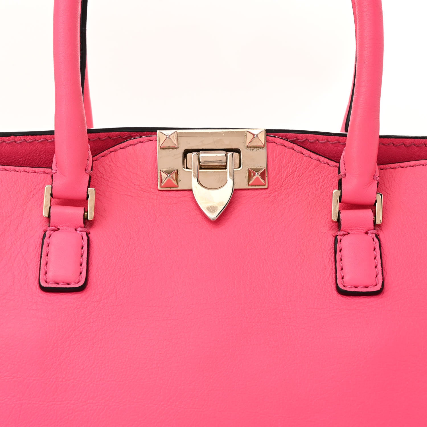 Valentino Garavani VALENTINO GARAVANI Vitello Rockstud Double Handle Tote Fuxia Fluo 7 of 21