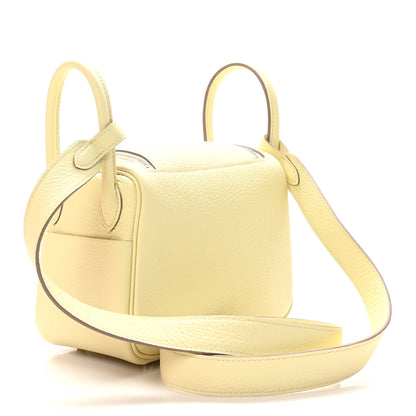 Hermes Taurillon Clemence Verso Mini Lindy 20 Jaune Milton Mushroom 3 of 11