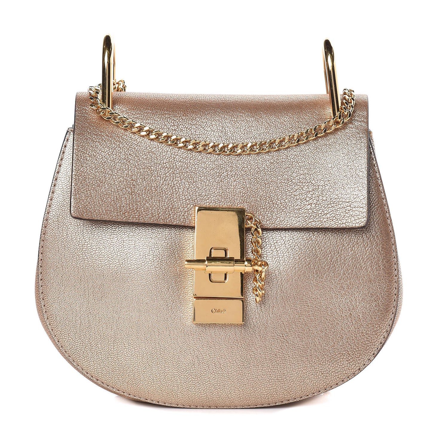 Metallic Grained Goatskin Nano Drew Shoulder Bag Abstract Gold