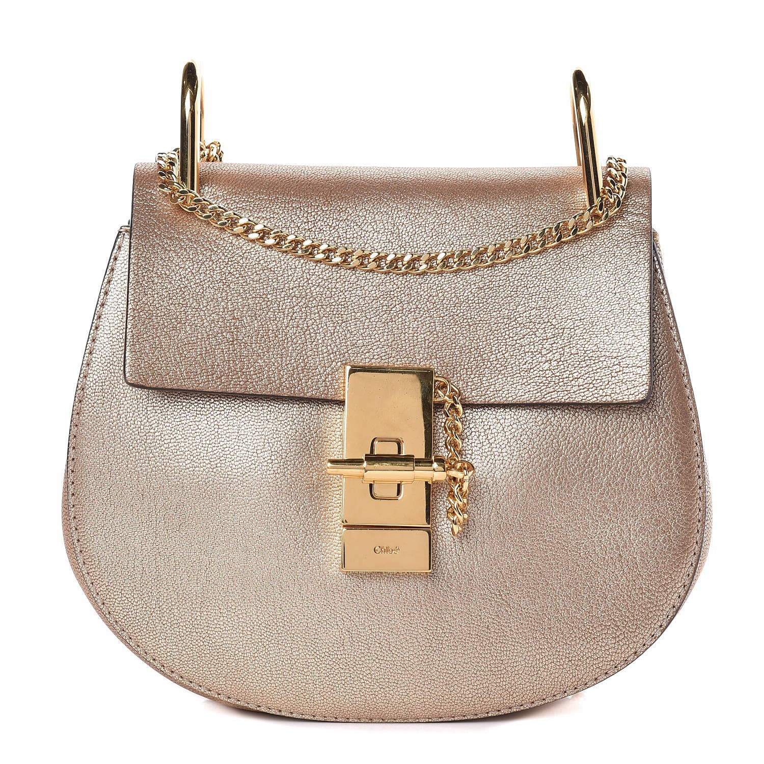 Chloe Metallic Grained Goatskin Nano Drew Shoulder Bag Abstract Gold 1 of 9