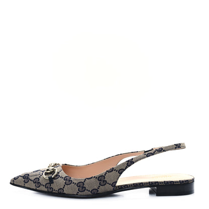 Gucci Monogram Horsebit Womens Slingback Ballet Flat 39.5 Beige Blue 1 of 10